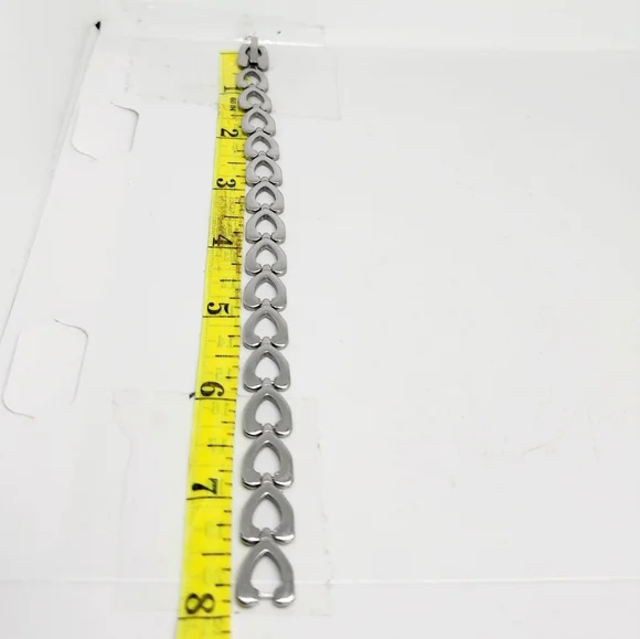 Stainless Steel Wishbone Heart Tennis Link Bracelet 8 Inch Silver Tone Unisex - Picture 4 of 4